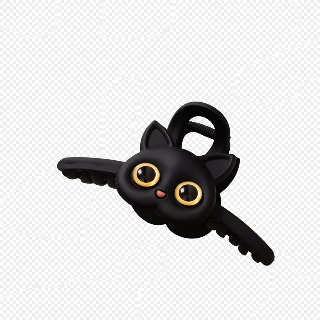 Black cat-shaped keychain on a transparent background