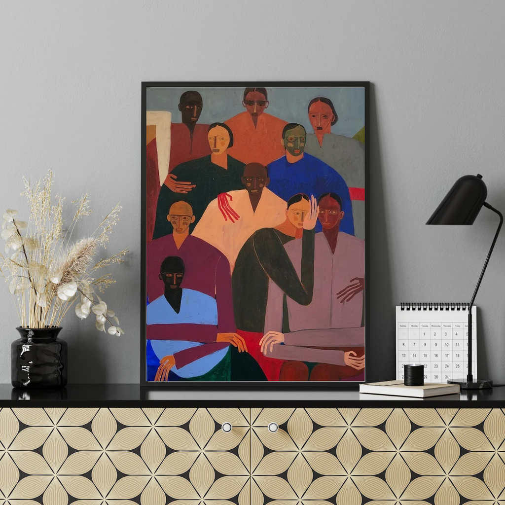 Unity Gathering Abstract Figure Framed Wall Art Print 12 x 16