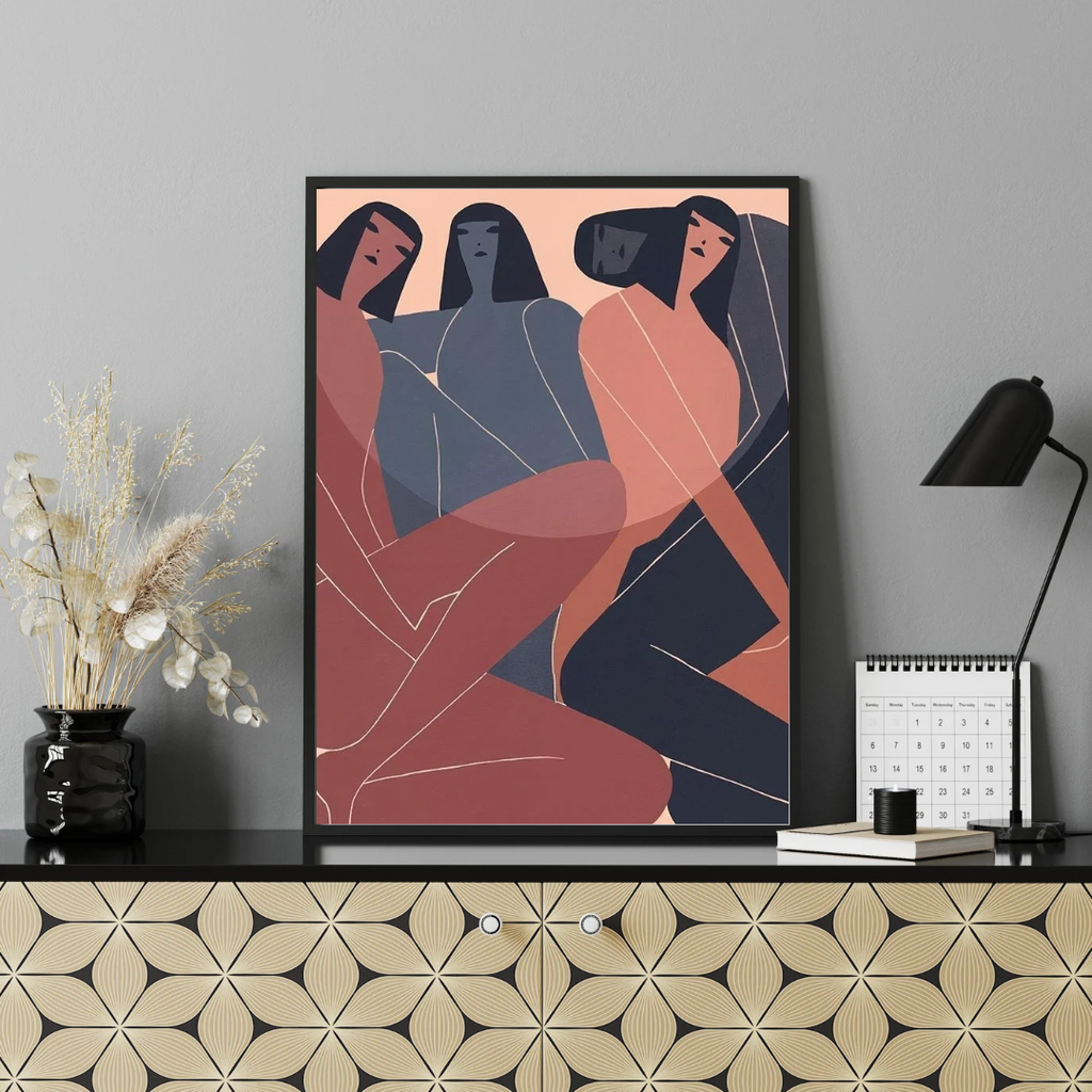 Trio Harmony Abstract Figure Framed  Wall Art Print 12 x 16