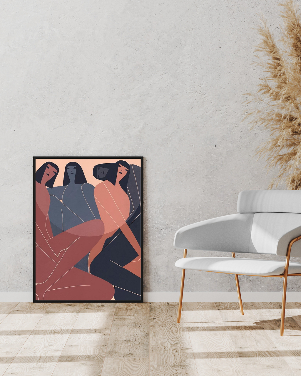 Trio Harmony Abstract Figure Framed  Wall Art Print 12 x 16