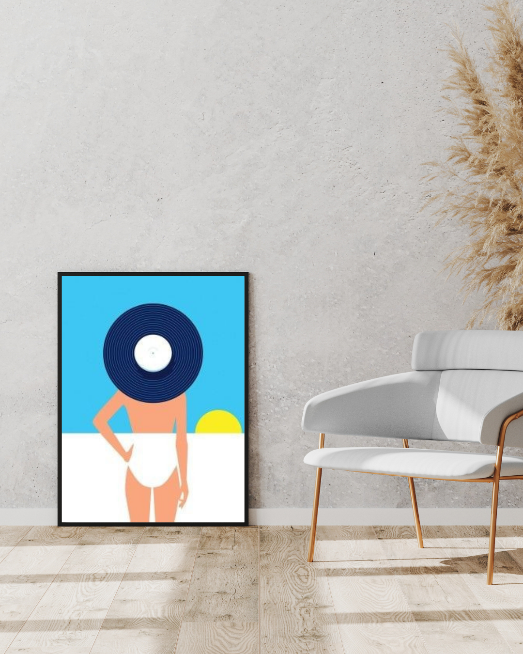 Swimsuit Figure with Blue Vinyl Record Wall Art 12 x 18