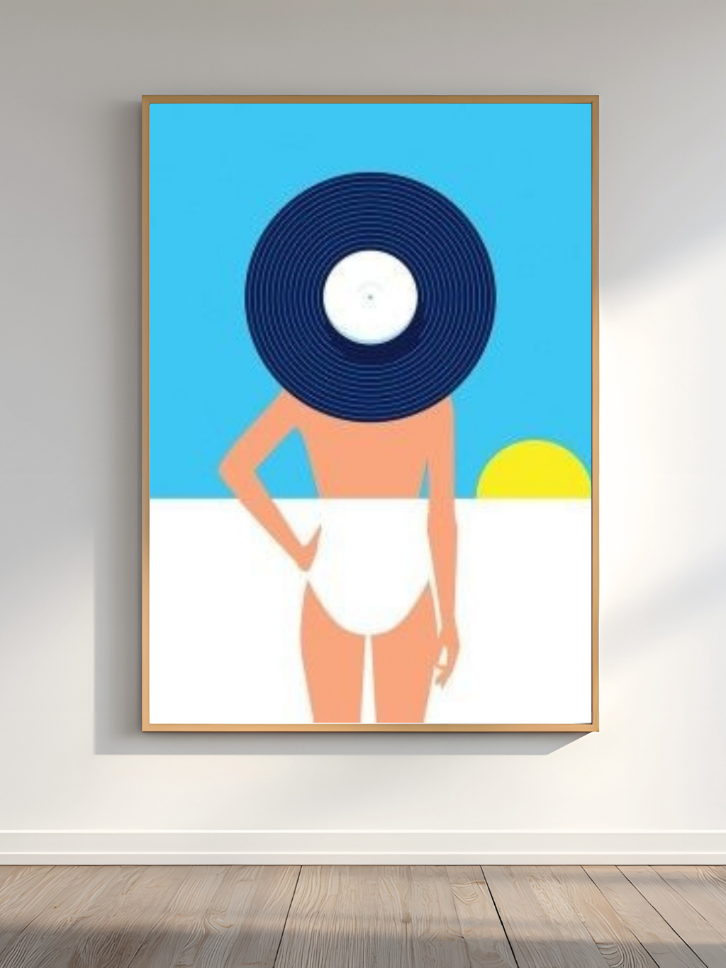 Swimsuit Figure with Blue Vinyl Record Wall Art 12 x 18