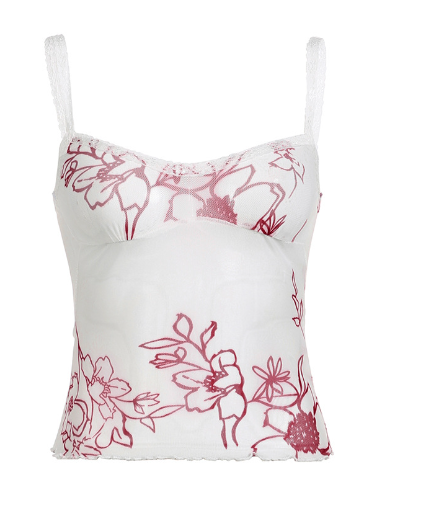 Mesh  Print Low-cut Halter Tank Top