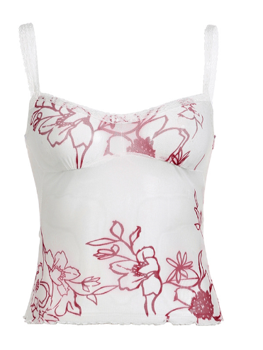 Mesh  Print Low-cut Halter Tank Top