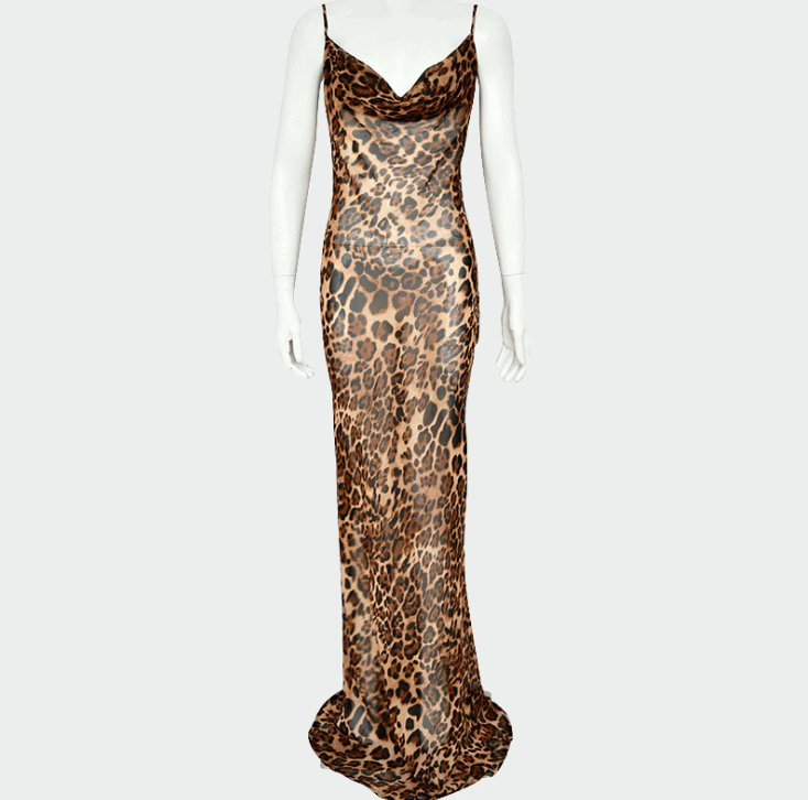 Leopard Print Backless Dress with Spaghetti Straps