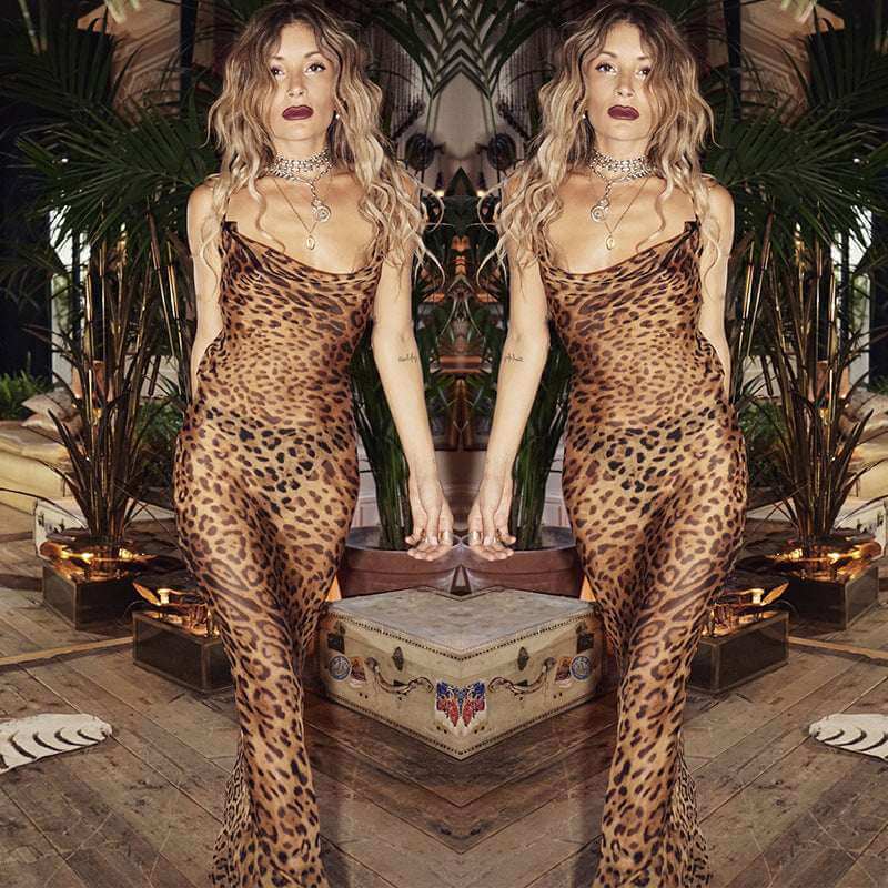 Leopard Print Backless Dress with Spaghetti Straps